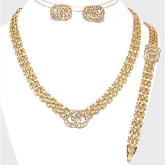 Violet507 Jewelry - Pave Loop Goldtone Necklace Set